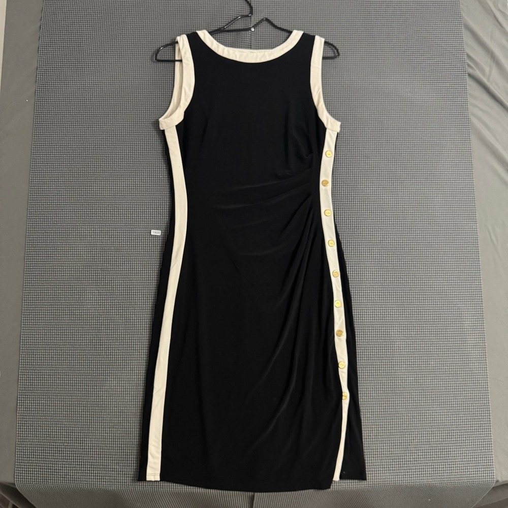 Lauren Ralph Lauren Black White Ruched Button Sheath Dress Size 10